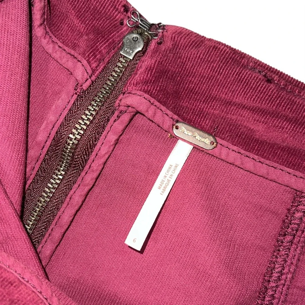 Free People Corduroy Mini Skirt Womens 6 Burgundy High Waisted Zip Back Boho